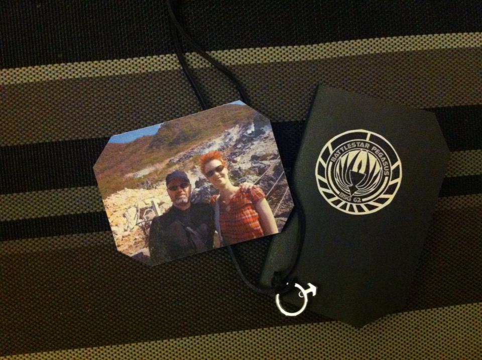 Last minute props: photo of lost family members, an Ares medallion and a notebook from Pegasus, where my character served before joining the Galactica