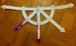 The final chaos star pattern, working out those angles so that it looked good once curved was tricky. Note color tests.