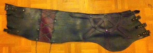 The corset today, will need serious re-studding next time I play Sornob. Note how dark the purple got.